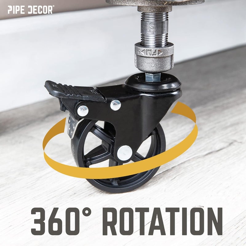 PIPE DECOR Swivel Caster Wheels for 1” Pipe (4-Pack), Casters for Pipe Legs with Locking Mechanism - Image 5